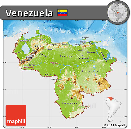 Physical Map of Venezuela, single color outside