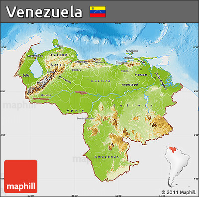 Physical Map of Venezuela, single color outside