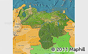 Satellite Map of Venezuela, political shades outside, satellite sea