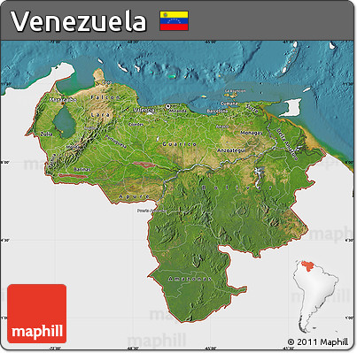 Satellite Map of Venezuela, single color outside