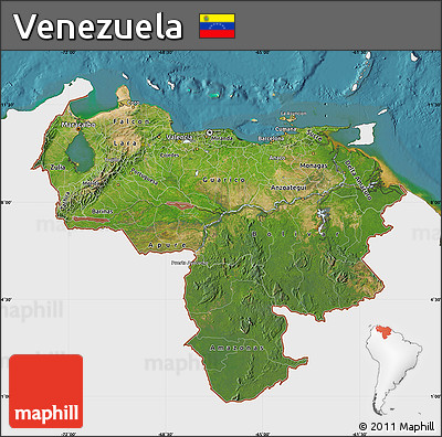 Satellite Map of Venezuela, single color outside