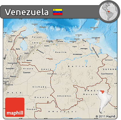 Shaded Relief Map of Venezuela