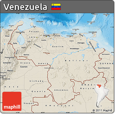 Shaded Relief Map of Venezuela