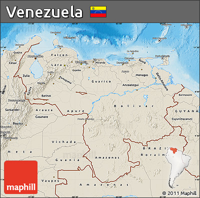 Shaded Relief Map of Venezuela