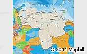 Shaded Relief Map of Venezuela, political outside, shaded relief sea