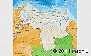 Shaded Relief Map of Venezuela, political shades outside