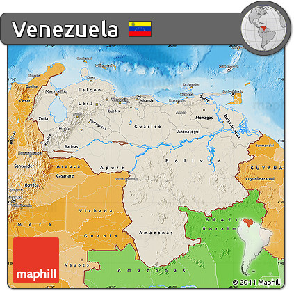 Shaded Relief Map of Venezuela, political shades outside, shaded relief sea