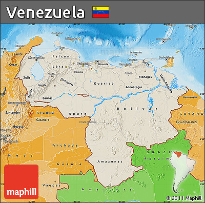 Shaded Relief Map of Venezuela, political shades outside, shaded relief sea