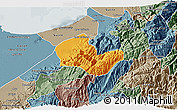 Political 3D Map of Caracciolo Parra Olmedo, semi-desaturated