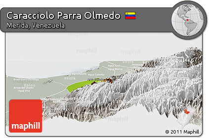Physical Panoramic Map of Caracciolo Parra Olmedo, lighten, semi-desaturated