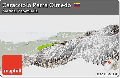 Physical Panoramic Map of Caracciolo Parra Olmedo, lighten, semi-desaturated
