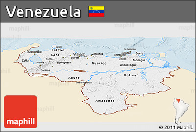 Classic Style Panoramic Map of Venezuela, single color outside