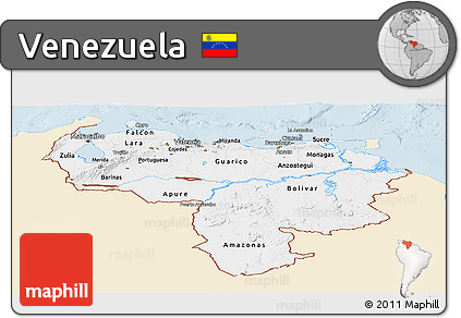 Classic Style Panoramic Map of Venezuela, single color outside
