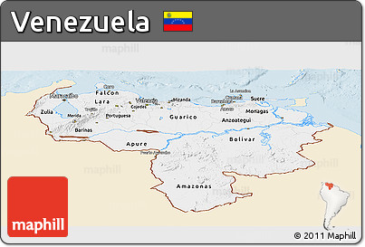 Classic Style Panoramic Map of Venezuela, single color outside