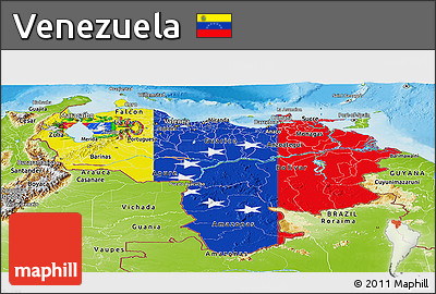 Flag Panoramic Map of Venezuela, physical outside, flag rotated