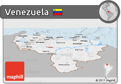 Gray Panoramic Map of Venezuela, single color outside