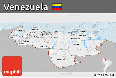 Gray Panoramic Map of Venezuela, single color outside