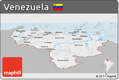 Gray Panoramic Map of Venezuela, single color outside