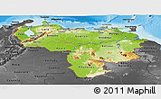 Physical Panoramic Map of Venezuela, darken, desaturated, land only