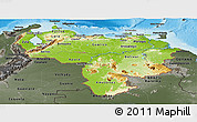 Physical Panoramic Map of Venezuela, darken, semi-desaturated, land only