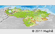 Physical Panoramic Map of Venezuela, lighten, desaturated, land only