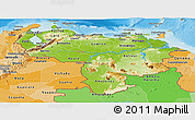 Physical Panoramic Map of Venezuela, political shades outside, shaded relief sea