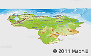 Physical Panoramic Map of Venezuela, single color outside