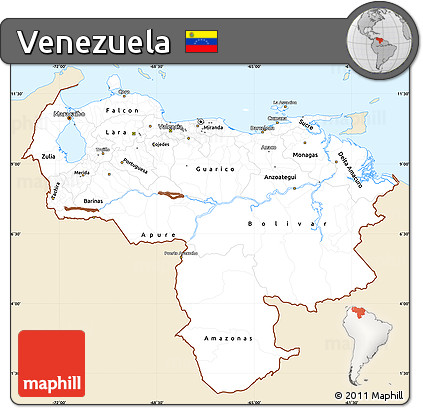 Classic Style Simple Map of Venezuela, single color outside