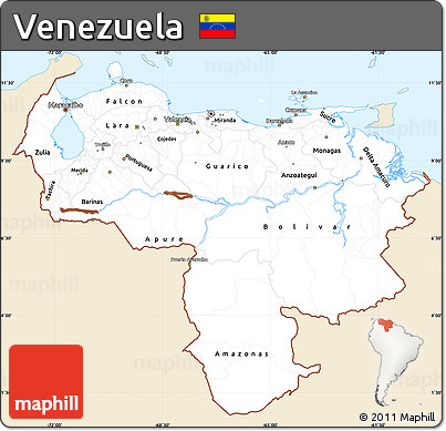 Classic Style Simple Map of Venezuela, single color outside