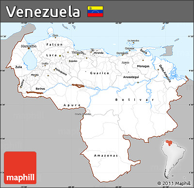 Gray Simple Map of Venezuela, single color outside