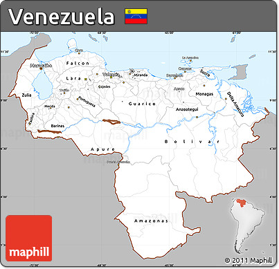 Gray Simple Map of Venezuela, single color outside