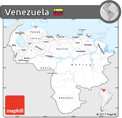 Silver Style Simple Map of Venezuela, single color outside