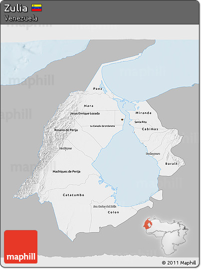Gray 3D Map of Zulia, single color outside