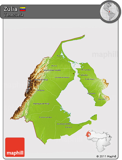 Physical 3D Map of Zulia, cropped outside