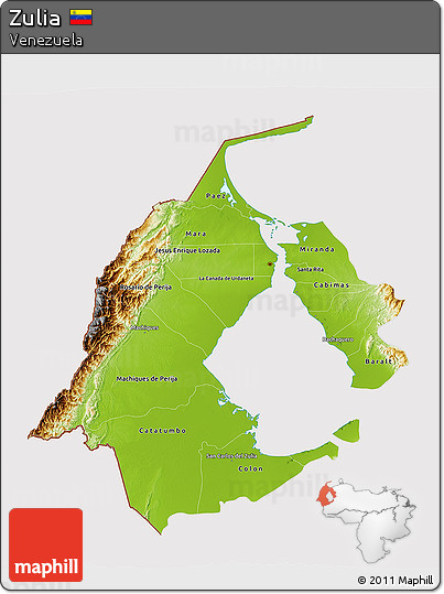 Physical 3D Map of Zulia, cropped outside