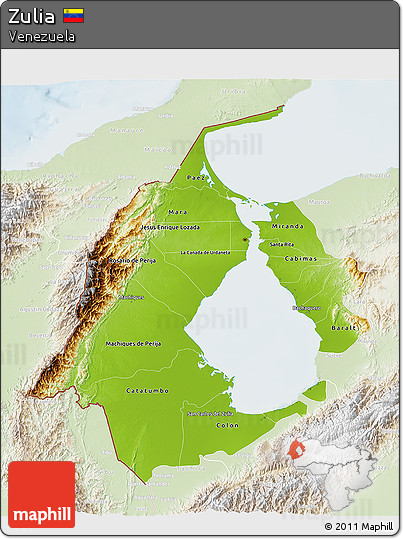Physical 3D Map of Zulia, lighten