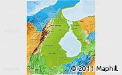Physical 3D Map of Zulia, political shades outside