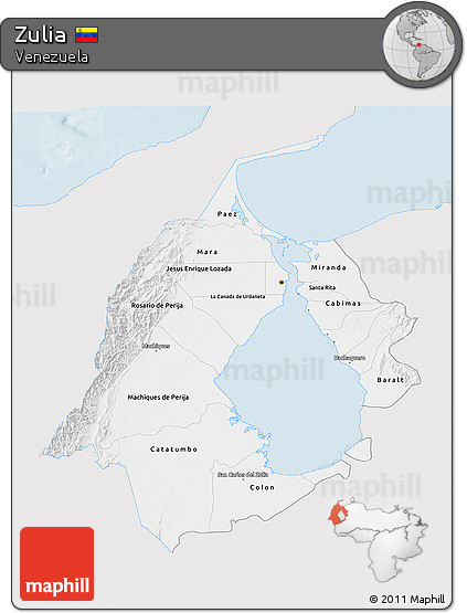Silver Style 3D Map of Zulia, single color outside