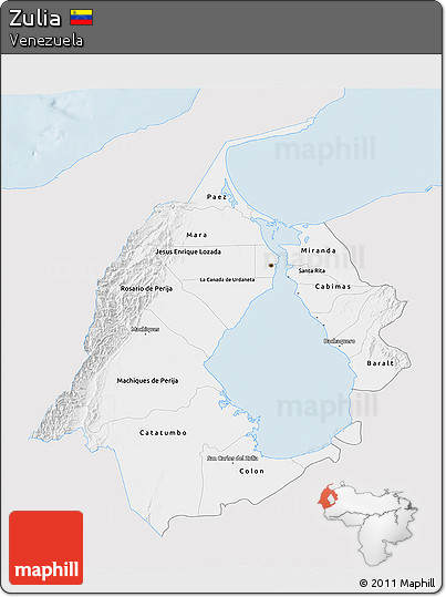 Silver Style 3D Map of Zulia, single color outside