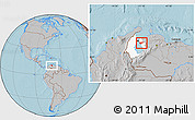 Gray Location Map of Cabimas, highlighted parent region, hill shading