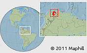 Savanna Style Location Map of Zulia, within the entire country, hill shading