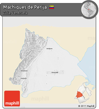 Classic Style 3D Map of Machiques De Perija, single color outside