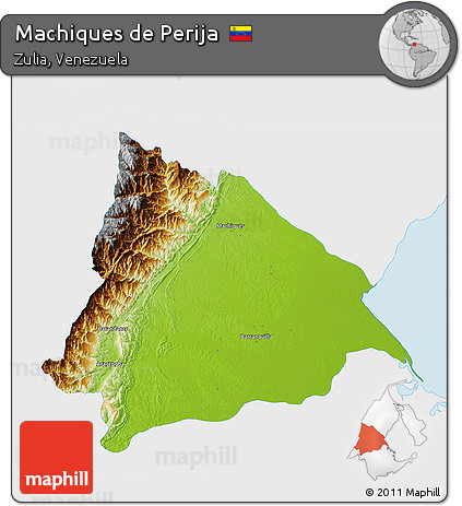 Physical 3D Map of Machiques De Perija, single color outside