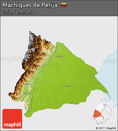 Physical 3D Map of Machiques De Perija, single color outside