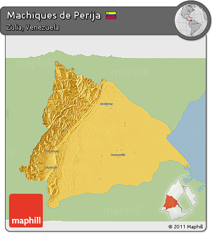 Savanna Style 3D Map of Machiques De Perija, single color outside