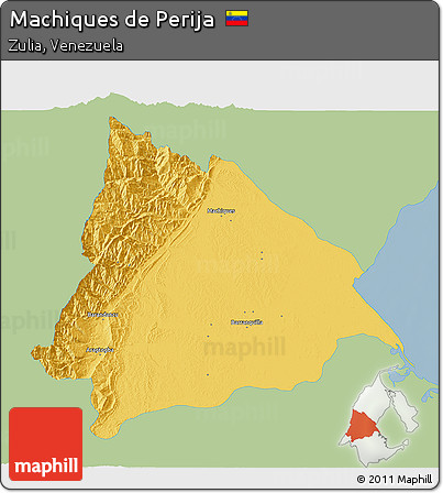 Savanna Style 3D Map of Machiques De Perija, single color outside