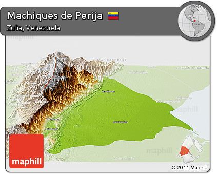 Physical Panoramic Map of Machiques De Perija, lighten