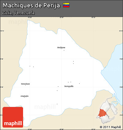 Classic Style Simple Map of Machiques De Perija, single color outside