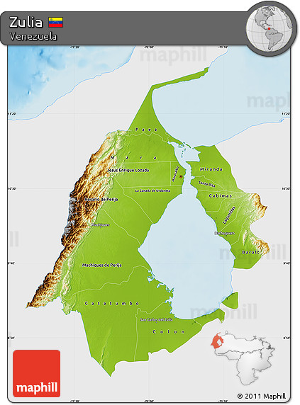 Physical Map of Zulia, single color outside