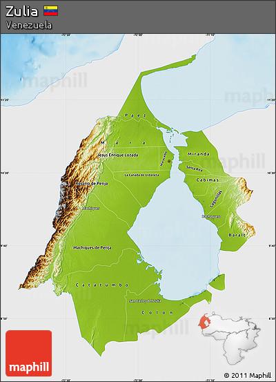 Physical Map of Zulia, single color outside
